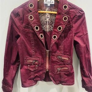 Mieka Maroon Blazer with Grommet and Zipper Details
